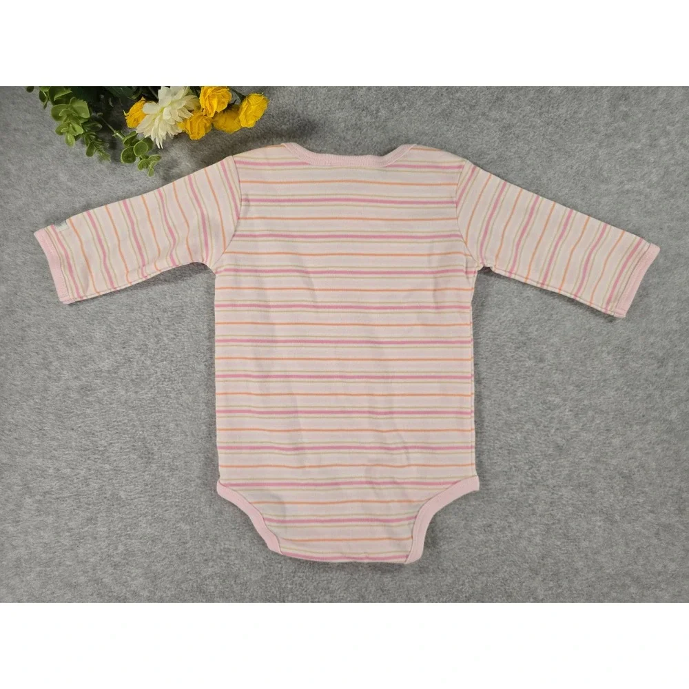 Y2K Carters Bodysuit Baby 0-3m Pink Striped Bunny Floral Long Sleeve NWT